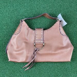 Vintage Y2K NWT Brown Shimmery Gold Studded Hobo Faux Leather Shoulder Bag